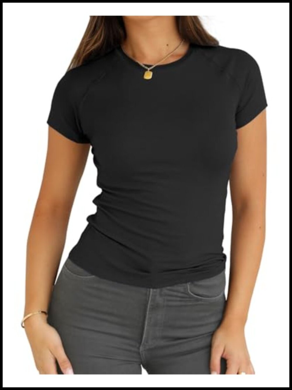 Women's Raglan Sleeve Slim Fit Crewneck T-Shirt Short Sleeve Crop Tee